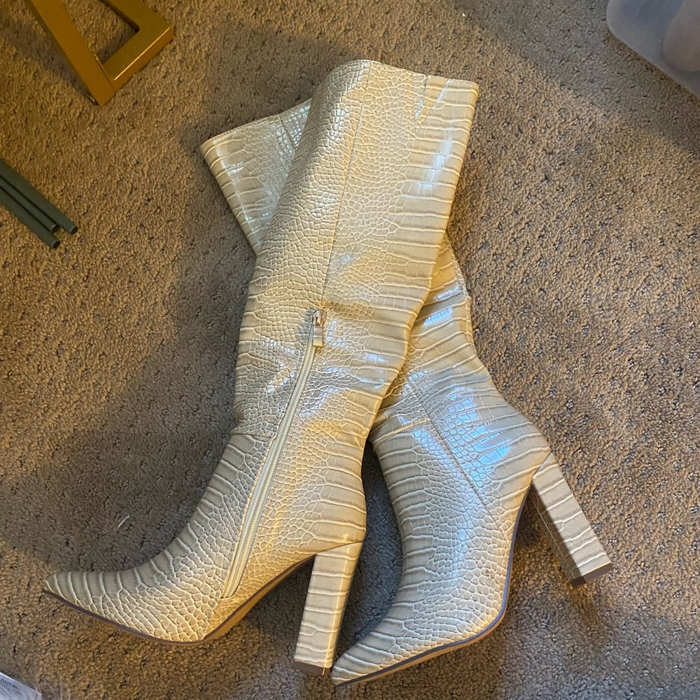 Cream snake print boots